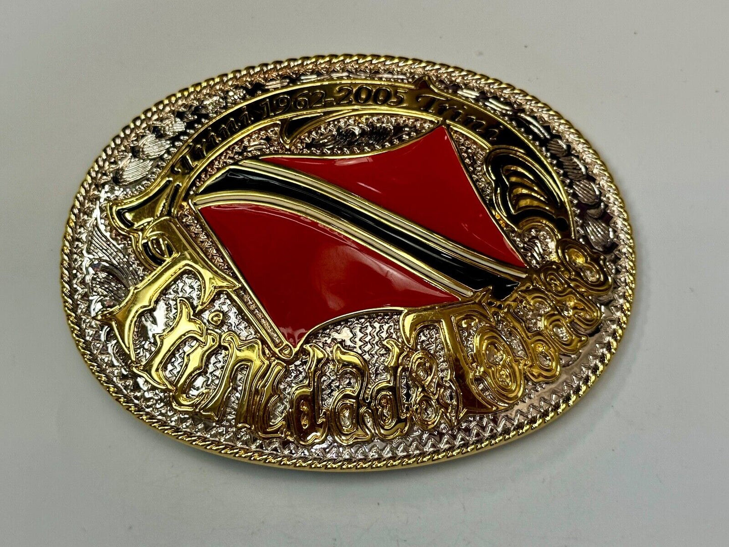 Trinidad & Tobago Flag Caribbean Country Gold Silver Red Patriotic Belt Buckle