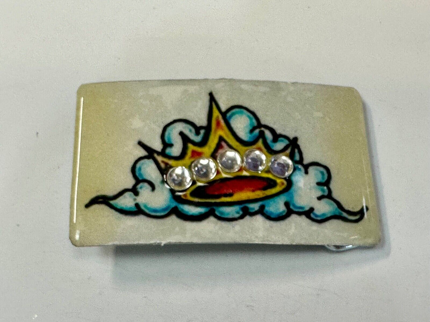 Artisan CROWN on colorful cloud with Rhinestone accents Belt Buckle