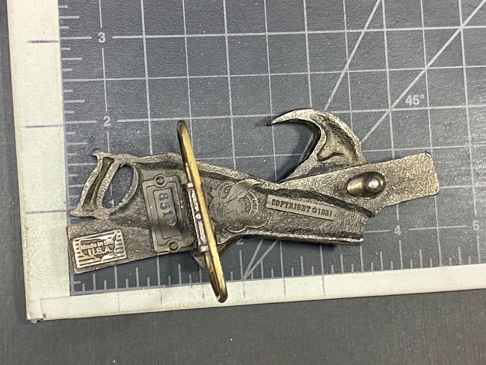 Vintage 1981 Great American Buckle Tools Belt Buckle Hammer Saw Level