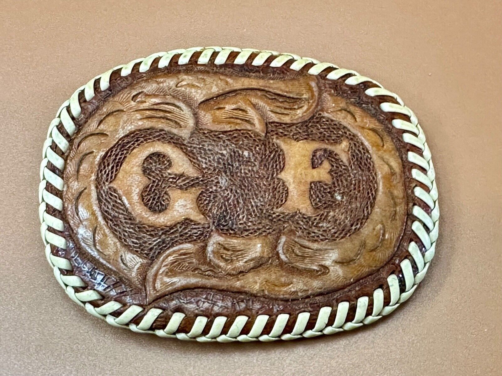 Artisan GF Initials letters Girlfriend? custom stitched leather belt buckle