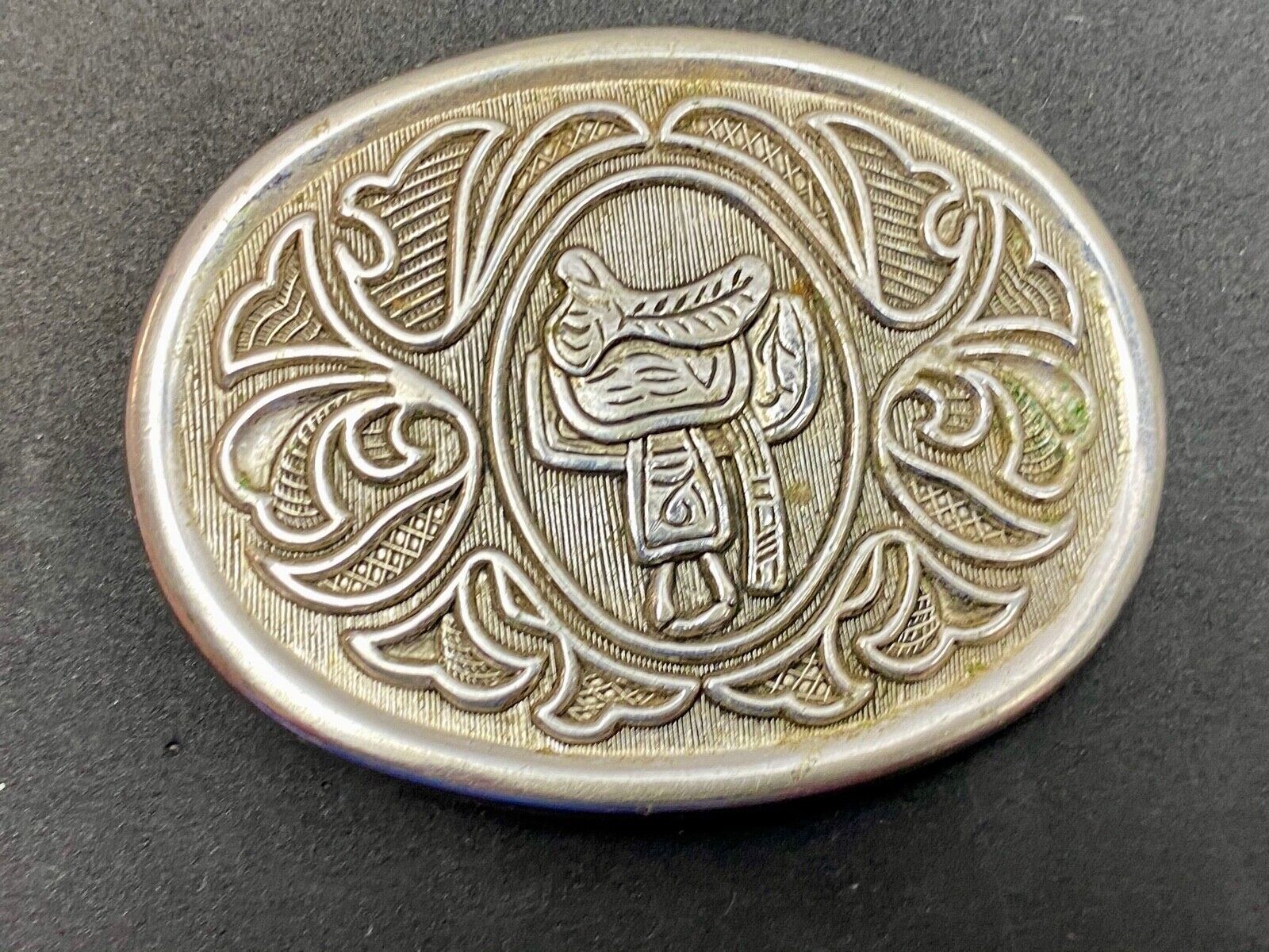 Avon Vintage Silver Tone Horse Saddle Belt Buckle