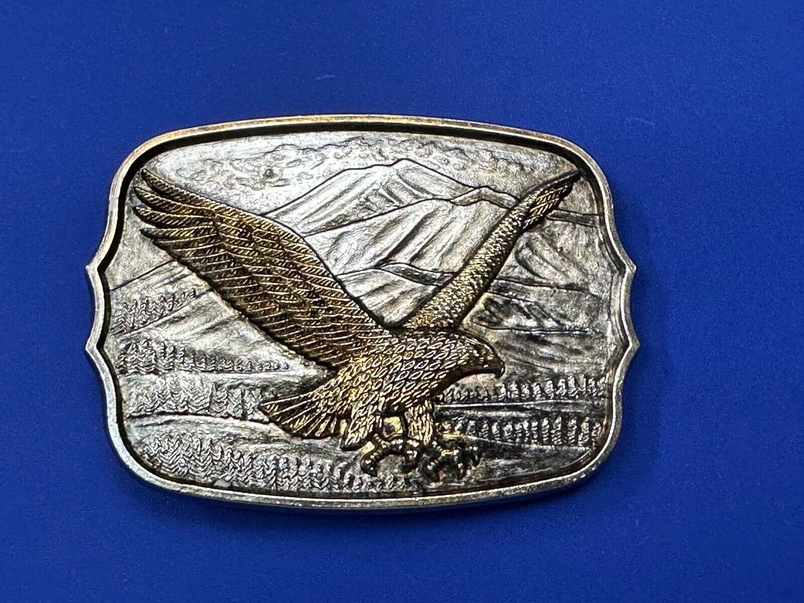 Patriotic American Eagle Hunting Diving Flying over USA Mountainside belt buckle