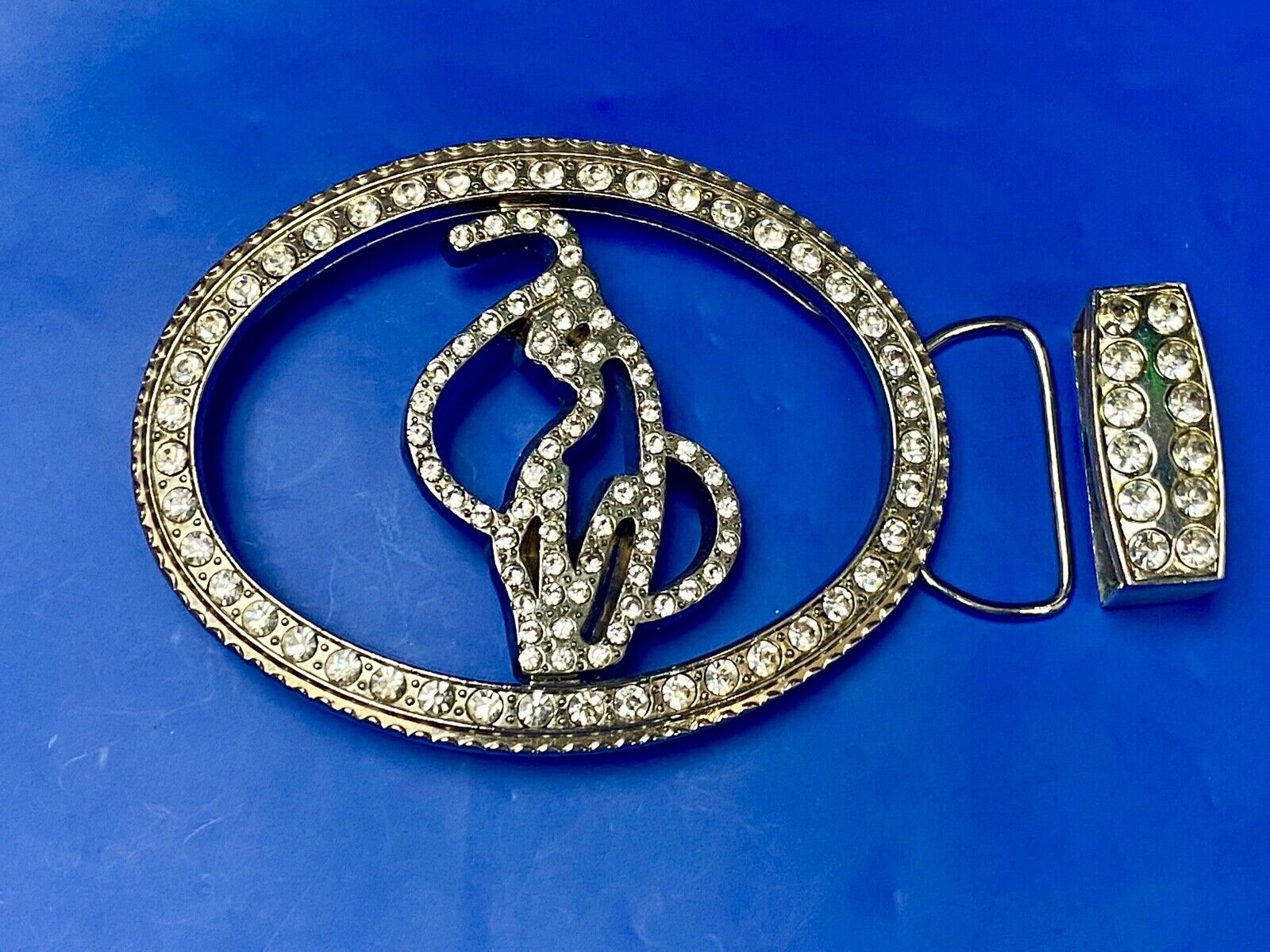 Beautiful Rhinestone Accented Western Two Pc Set See Through Belt Buckle