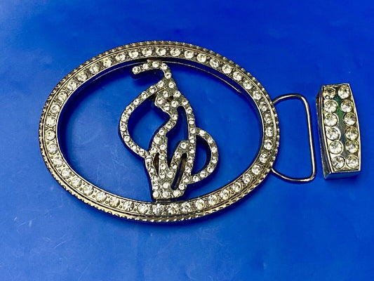 Beautiful Rhinestone Accented Western Two Pc Set See Through Belt Buckle