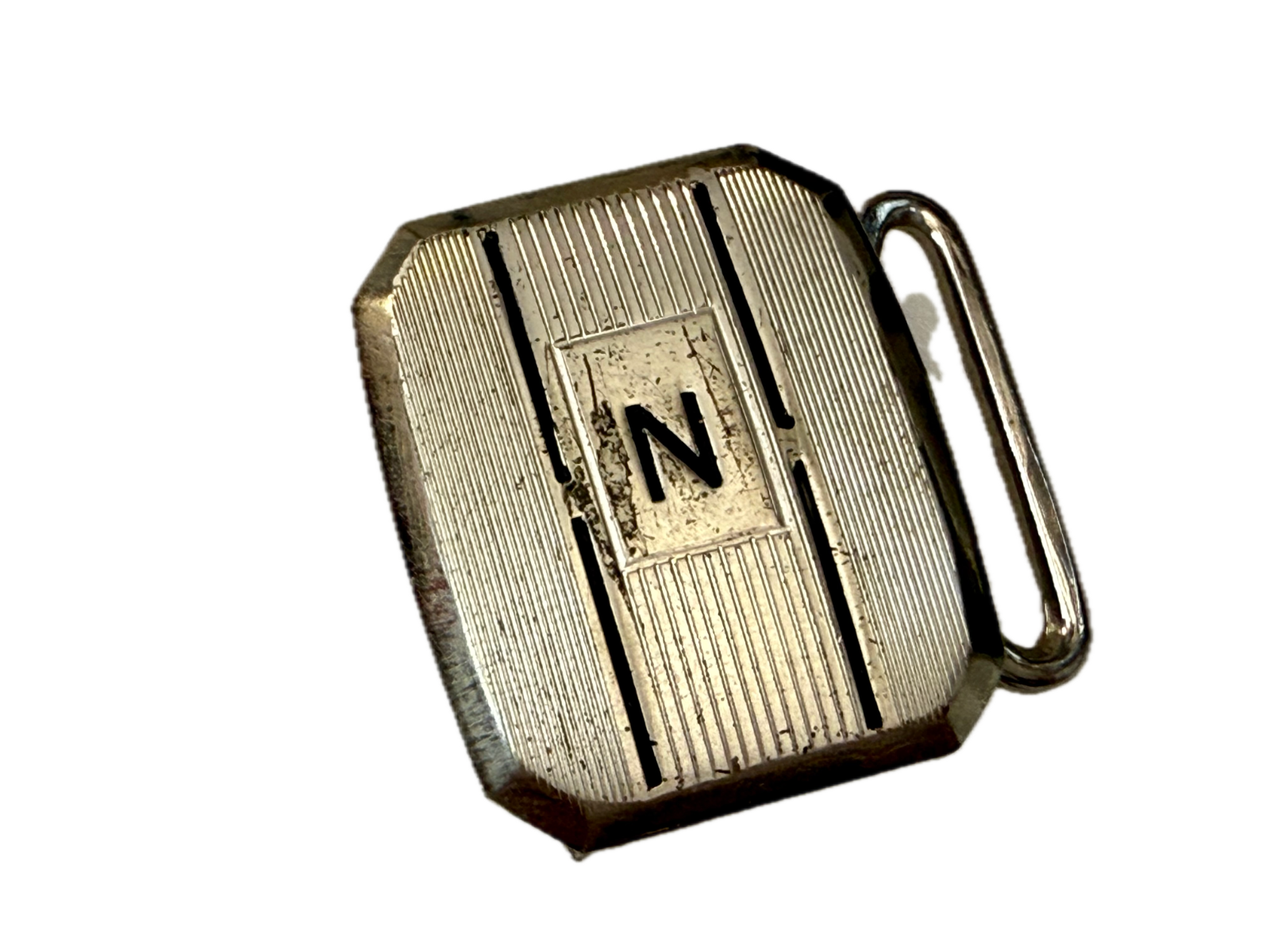 Antique Custom Letter Initial N Monogram Silver Plate Pioneer Belt Buckle