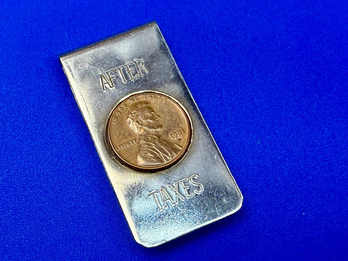 After Taxes! Single Lincoln 1981 Penny Vintage Funny Bill Cash Holder Money Clip