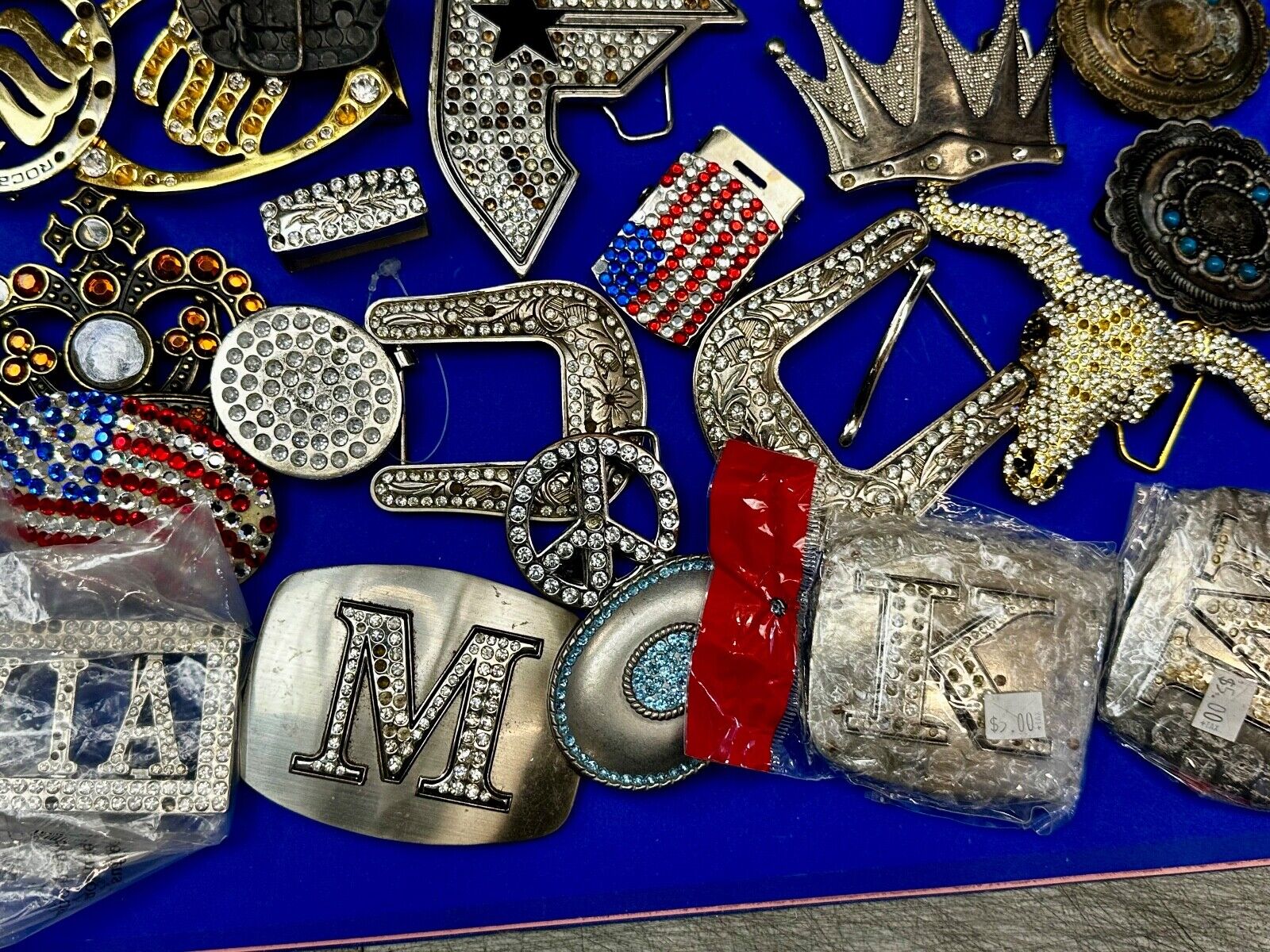 34 Bulk Lot Junk Drawer Grab Bag  to REPAIR Belt Buckle - Missing Rhinestone's