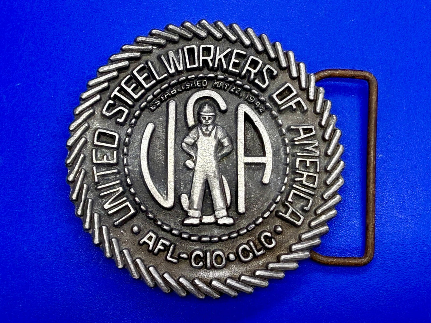 United Steelworkers of America USWA Union Est. 1942 CAPP & KNUDSEN Belt Buckle