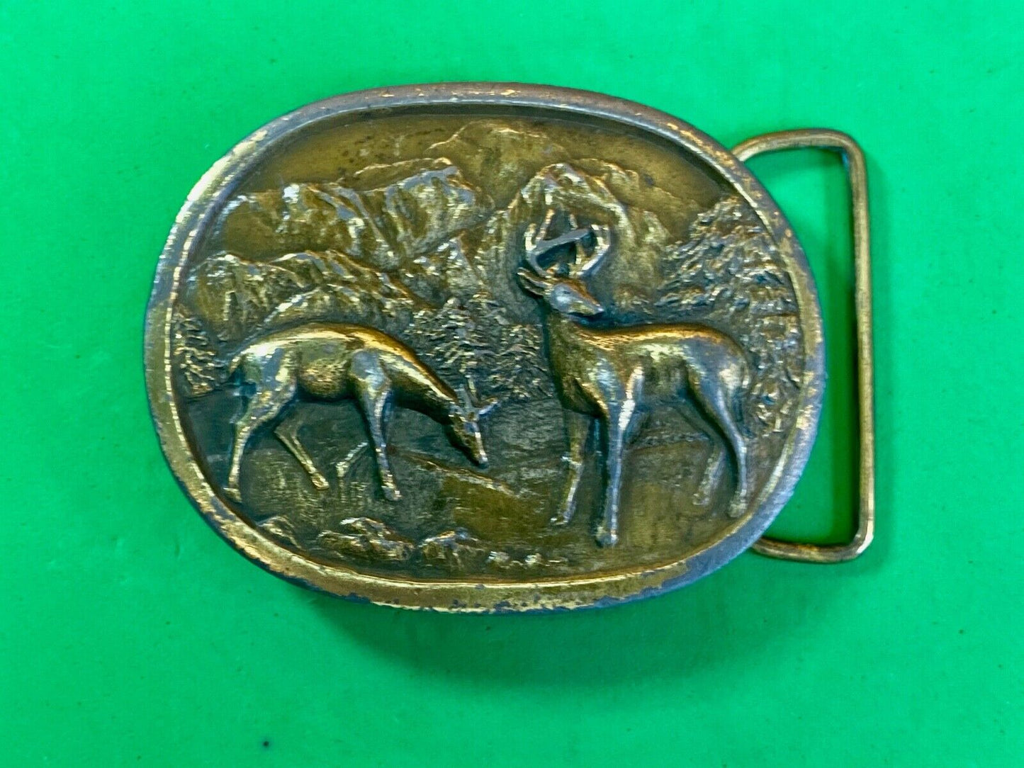 Two Deer Brass Tone Or Real? Metal Craft Belt Buckle 