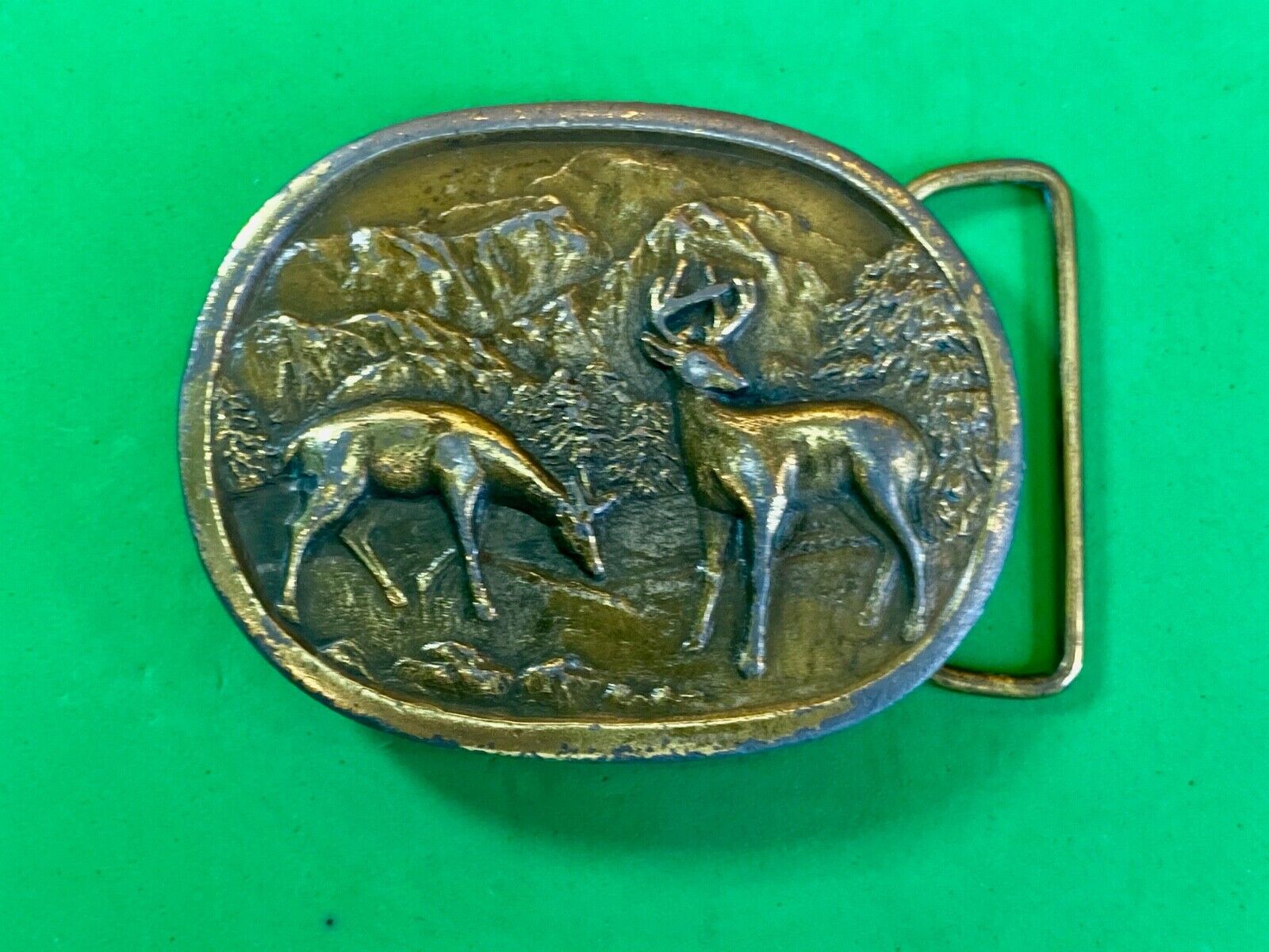 Two Deer Brass Tone Or Real? Metal Craft Belt Buckle 