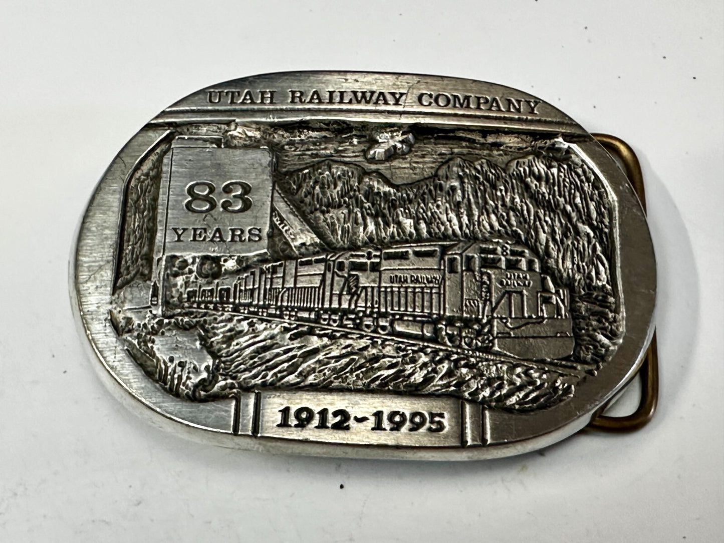 Utah Railway 83 Years 1995 RailRoad Train Car Belt Buckle by Gary Frazen
