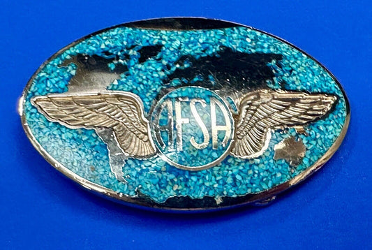 Air Force Sergeants Association AFSA Turquoise Chip inlaid oval belt buckle