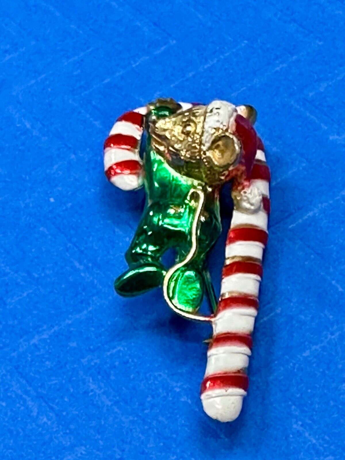 AJC signed MOUSE on Candy Cane Holliday Pin /  Brooch
