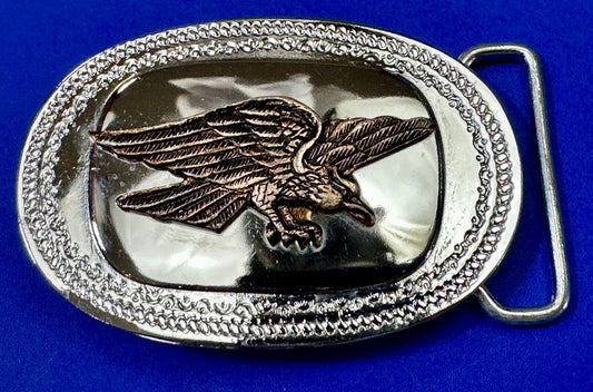 The Eagle Hunting Prey Flying Wings Wide Vintage Mirrored two tone belt buckle