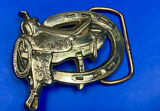 Vintage 1980 Horse Saddle Solid Brass Belt Buckle By Baron Brass Works