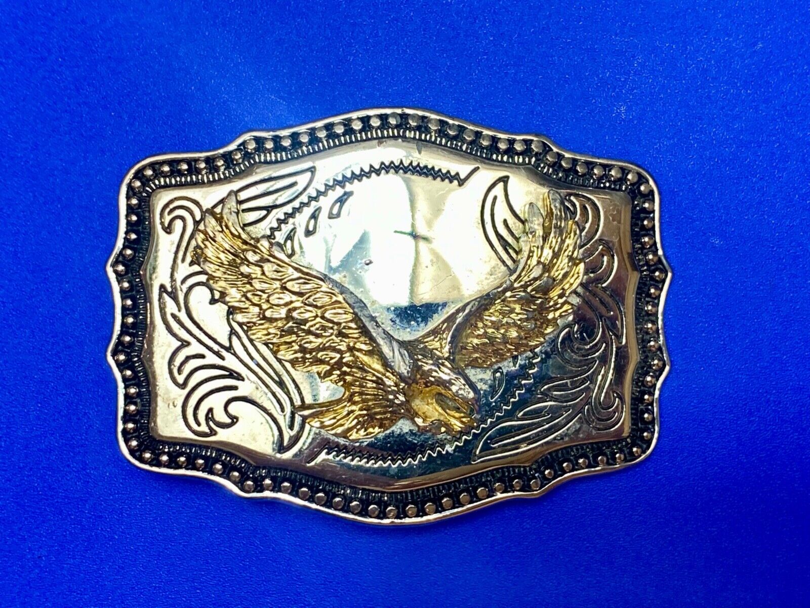 USA Made Vintage Two tone Majestic American Eagle Flying Wings Wide belt buckle