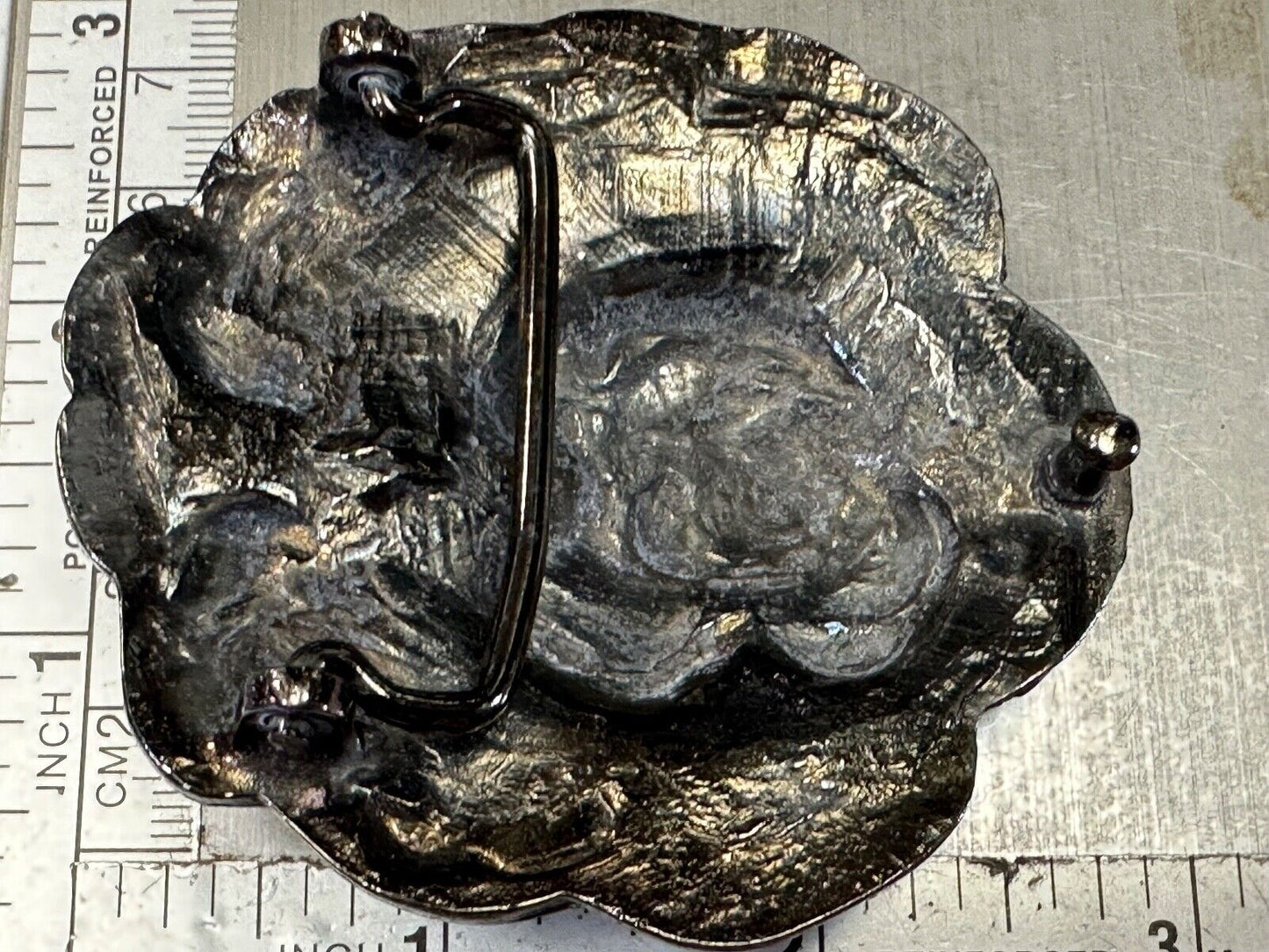 Artisan flower Rose - Vintage silver tone figural belt buckle