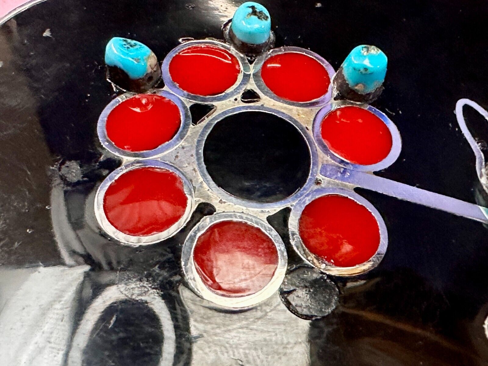 Turquoise Stone Floral Theme Native American Indian Artisan Silver Belt Buckle