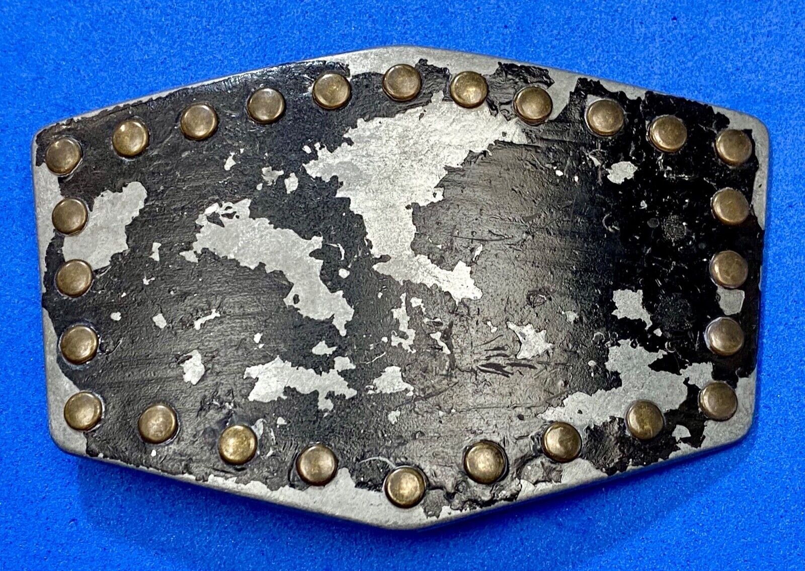used metal studded black faded paint belt buckle for your craft or project