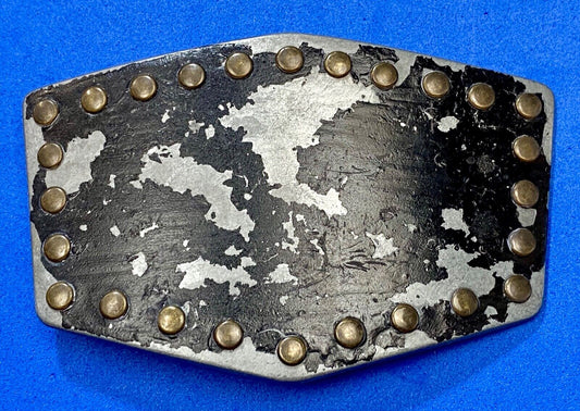 used metal studded black faded paint belt buckle for your craft or project