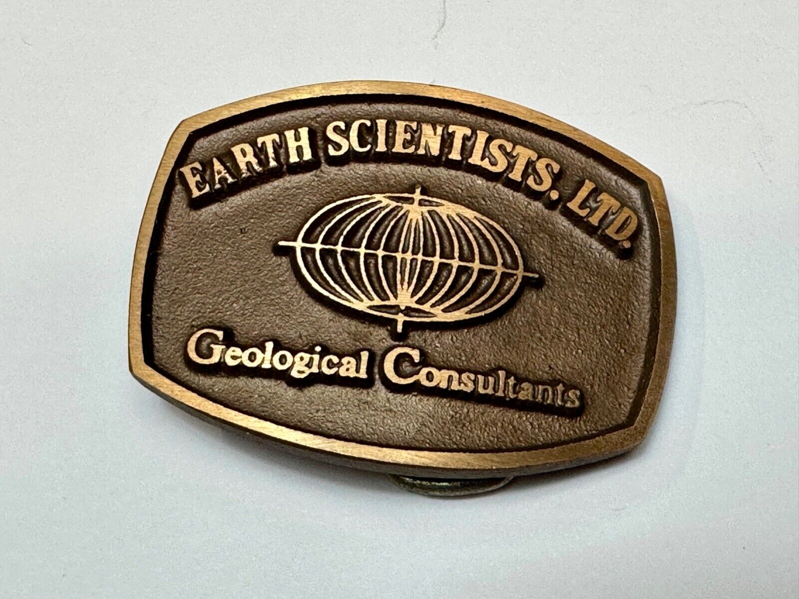 Vintage Earth Scientists LTD 0 Geological Consultants advertising belt buckle