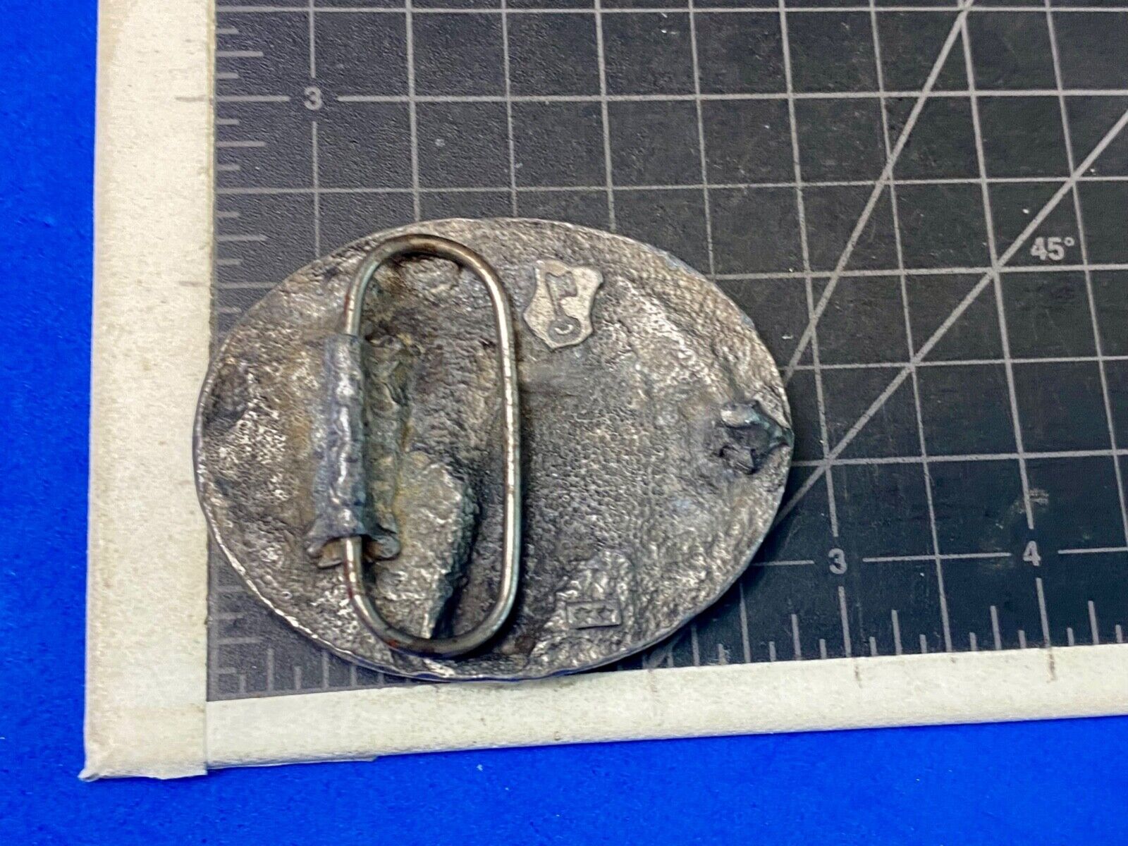 Two Horse Heads western 3" wide belt buckle - Key Makers Mark / Hallmark