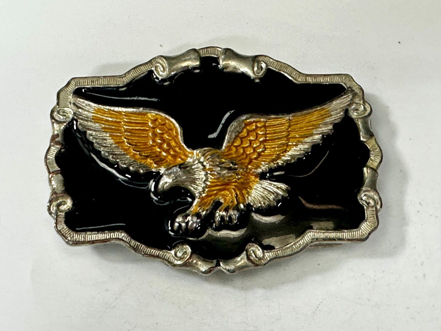 American Flying Bald Eagle Black & Gold Enamel Western Style Belt Buckle