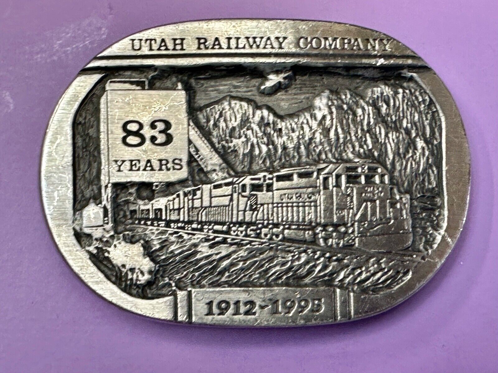 Utah Railway Co Vtg Train Railroad 83 Years - Gary Prazen Sculpture Belt Buckle