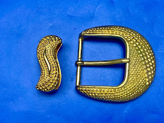 unique two piece gold tone wide textured belt buckle 