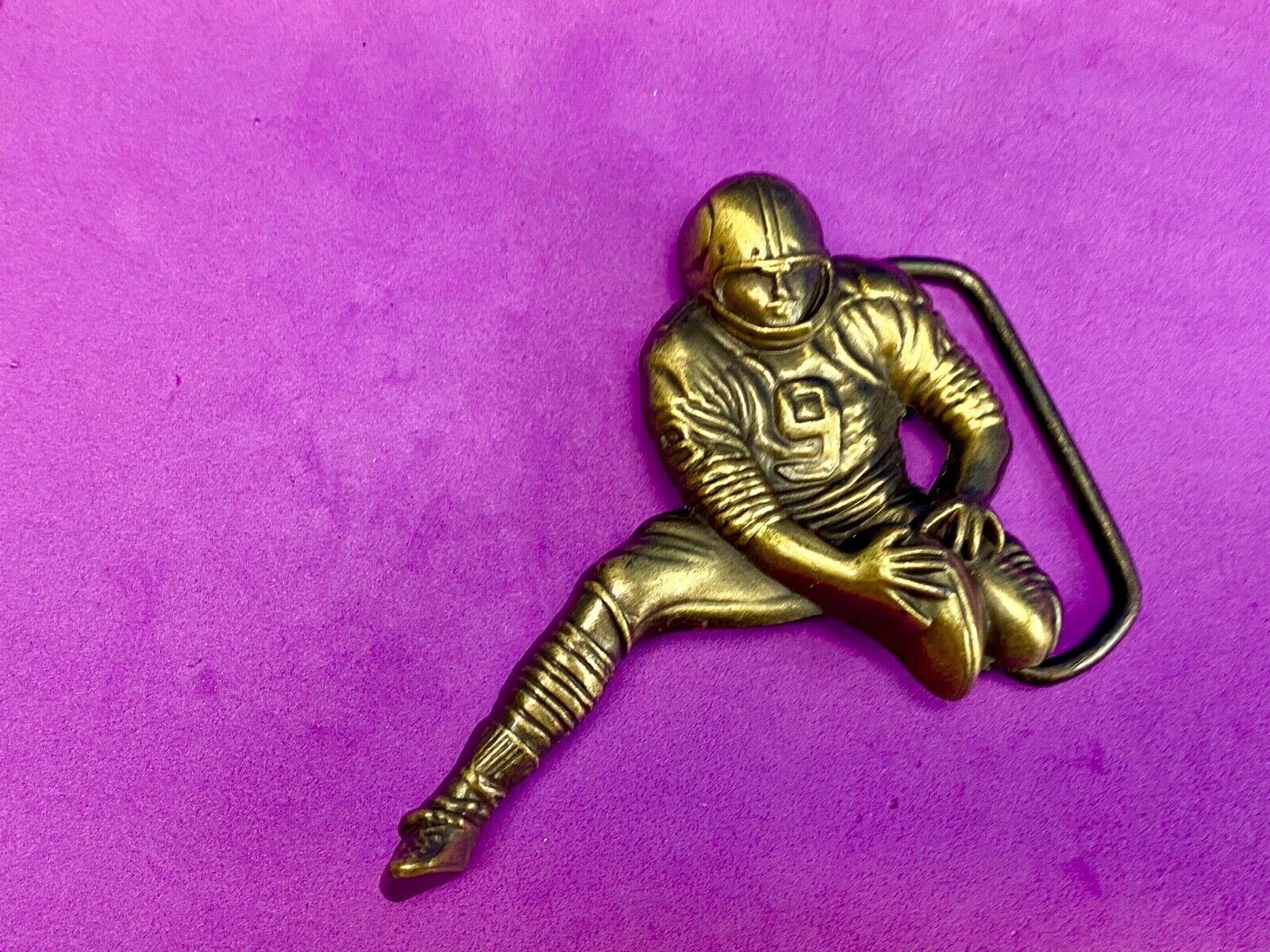 Vintage Football #9 Placeholder place holder player kicker figural belt buckle 