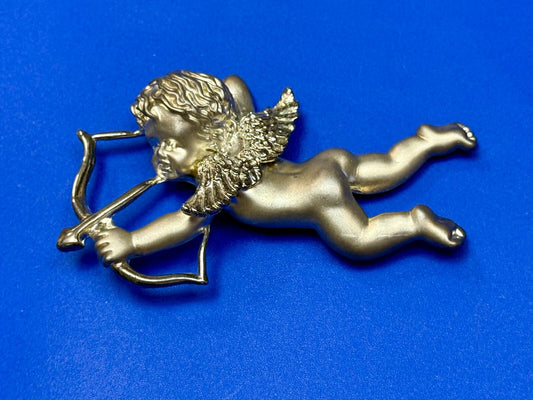 Angel Heart Cupid Bow & Arrow Christmas Holliday Vintage Gold Tone Brooch Pin