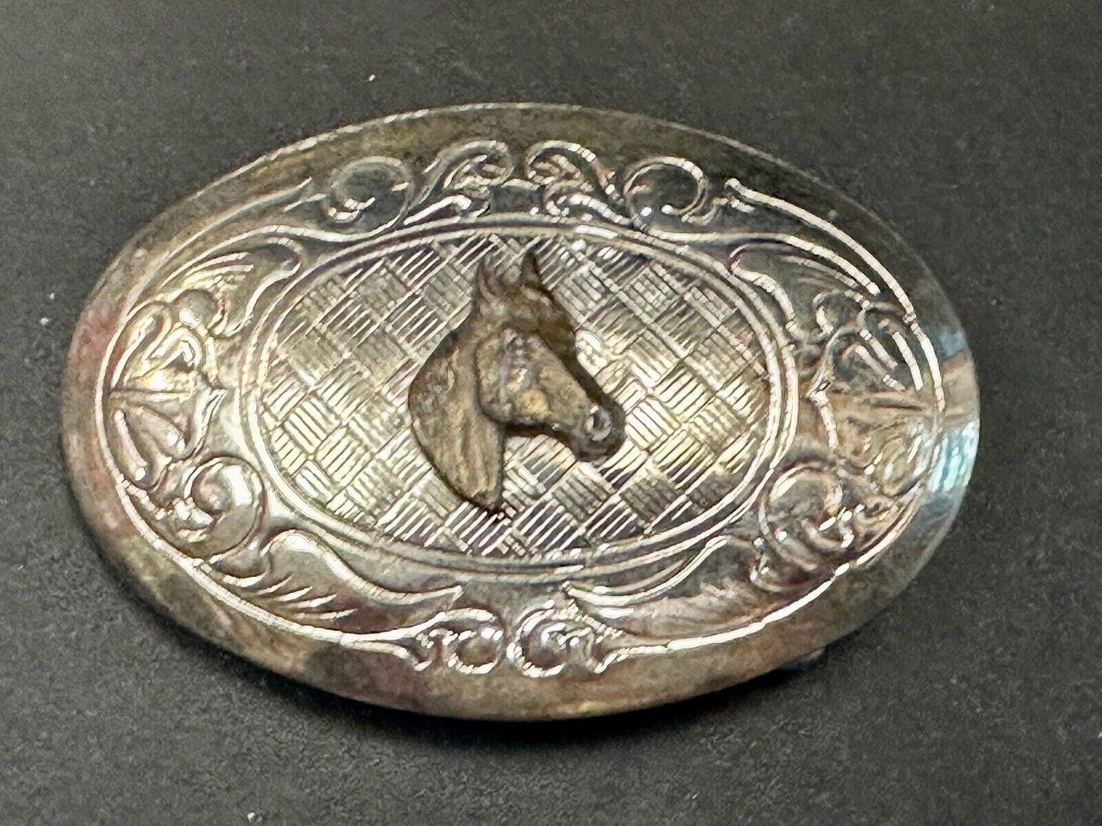 Vintage horse head two tone oval USA made belt buckle