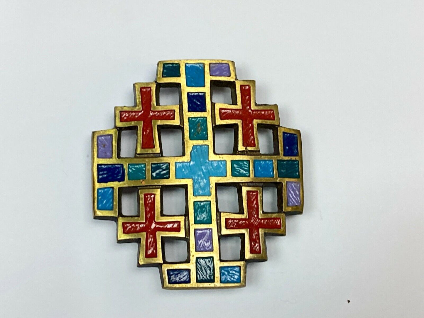 1969 Terra Sancta Guild Beautiful Cross Pattern Collectors Belt Buckle Israel