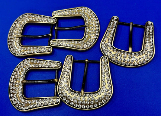 5 Lot Large Rhinestone Covered Ranger Style Gold Color NOS Western Belt Buckle