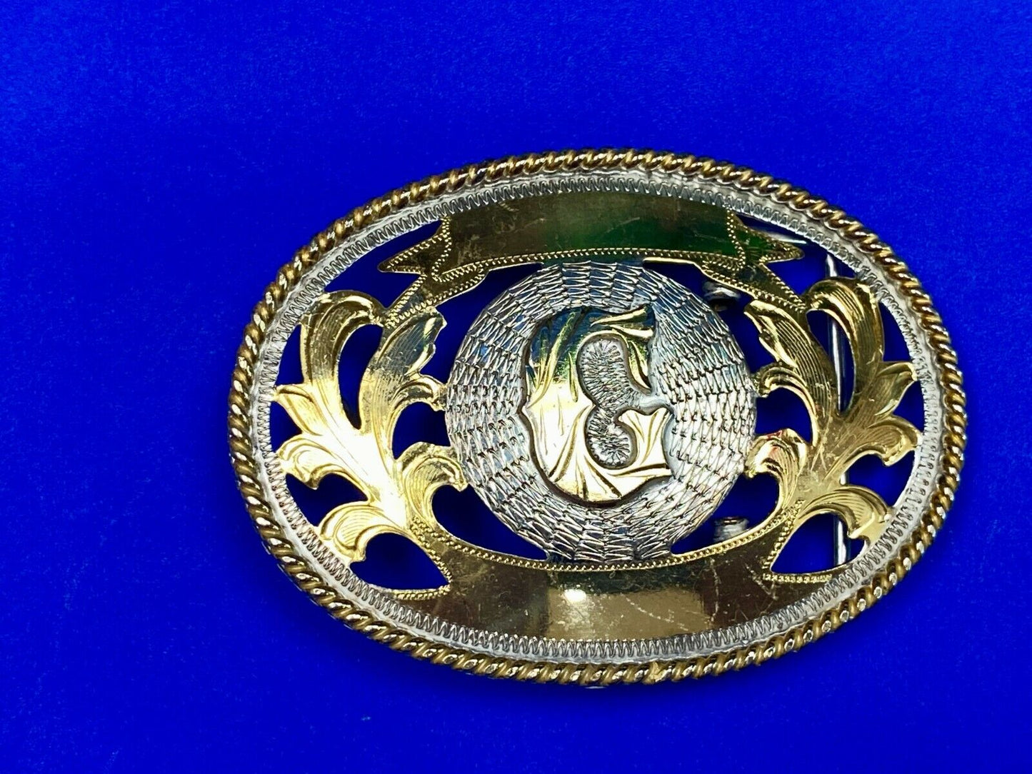 Unique Two Tone Letter Name Monogram G See Through Alpaca Belt Buckle