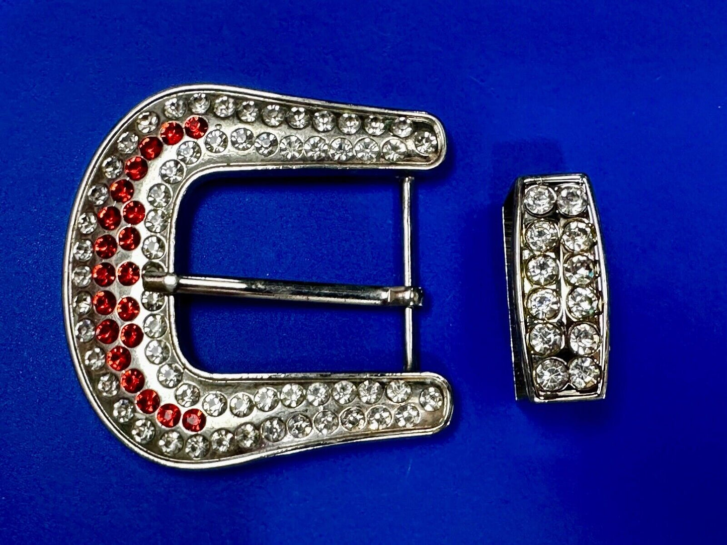 Two Piece Ranger Silver Tone Rhinestone Covered Belt Buckle Set  - with Keeper