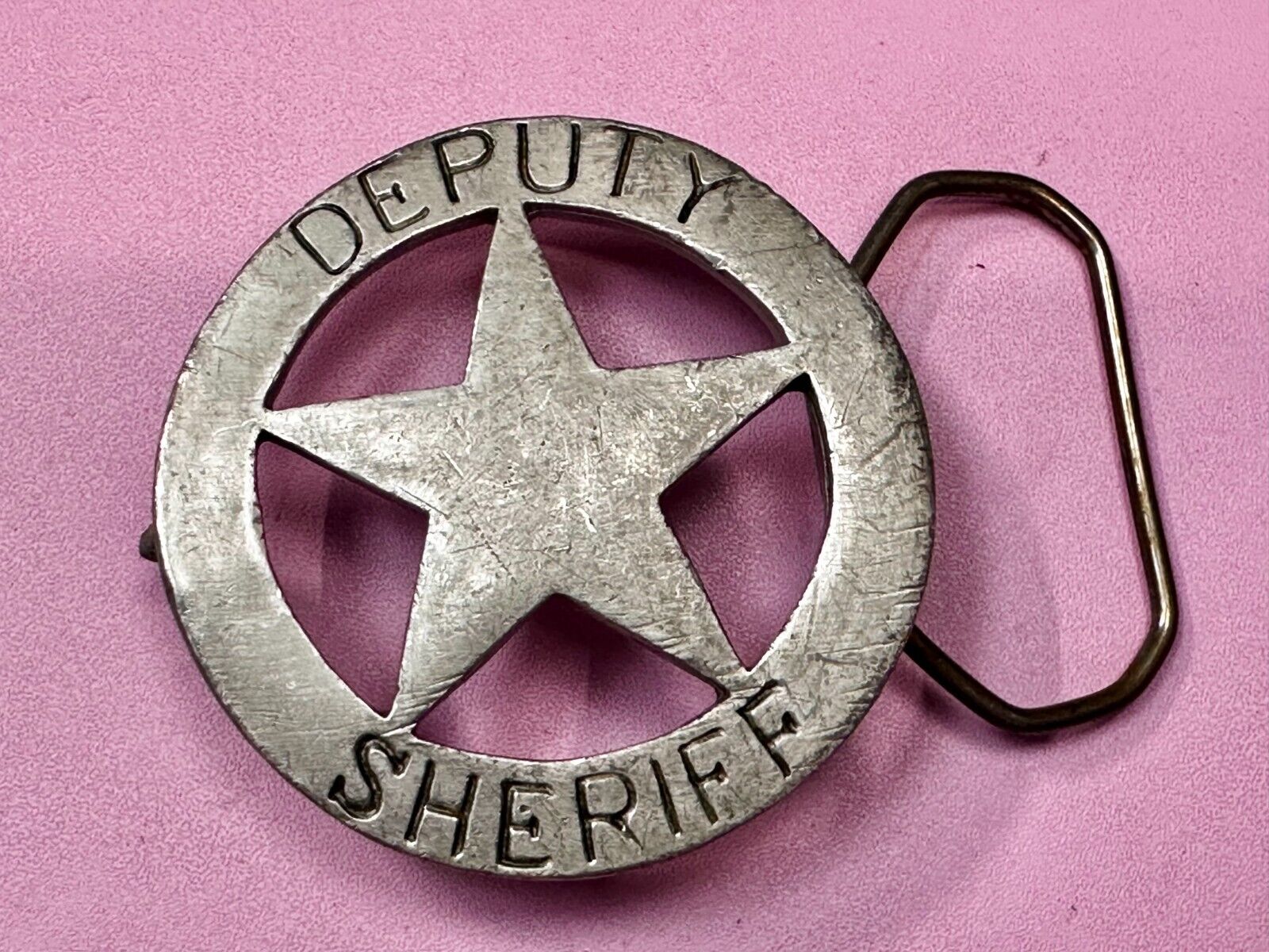 Vintage Deputy Sheriff Badge Cut Out Figural silver tone Belt Buckle