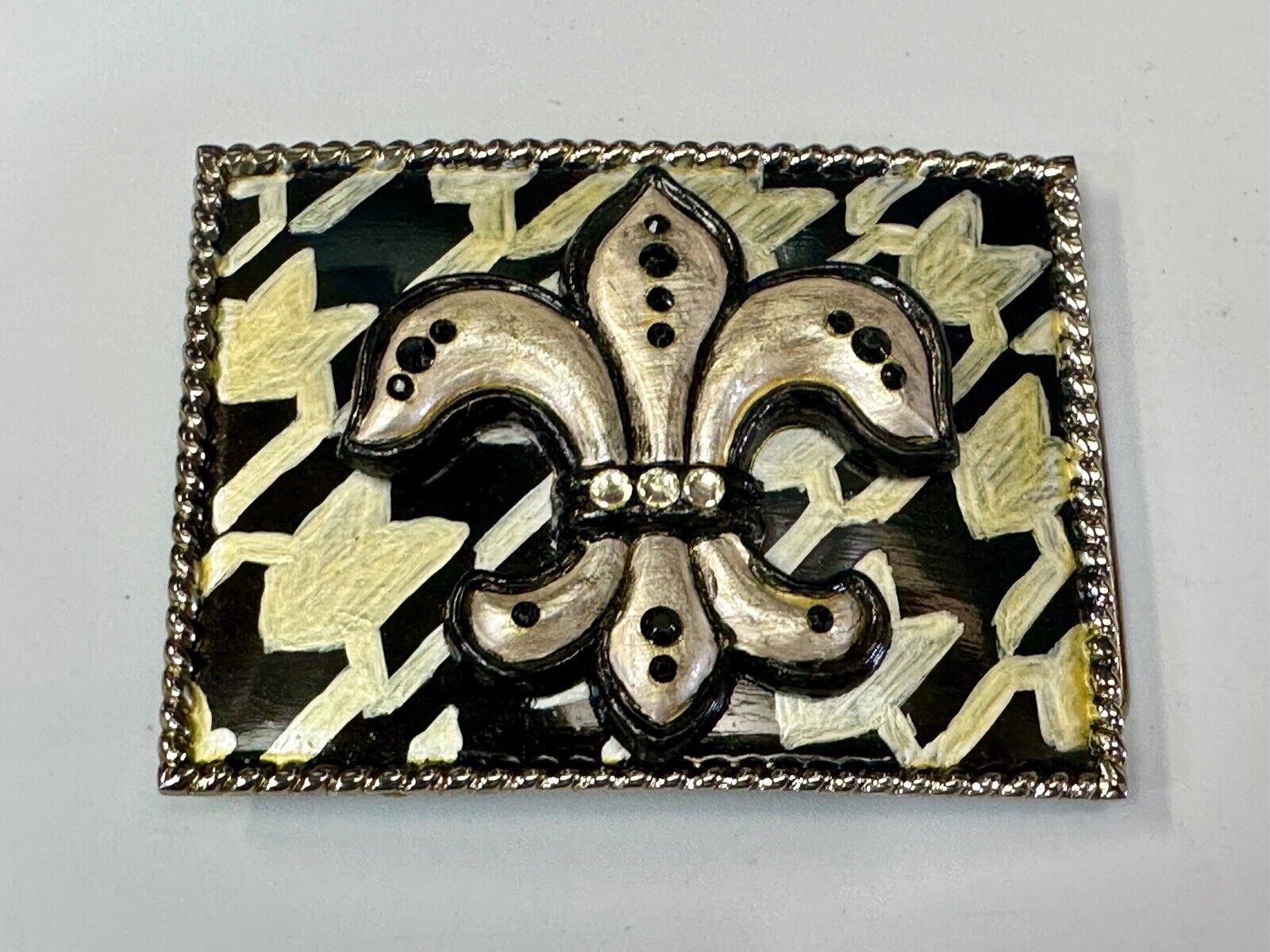 Artisan Whimmg Couture Saints Symbol Fleur de lis Belt Buckle rhinestone accents