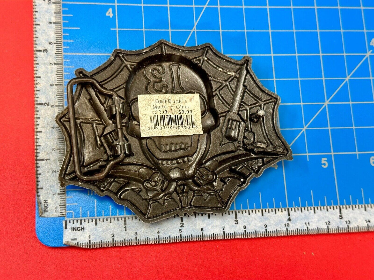 Vampire Skull with bat wings and number 13 metal belt buckle