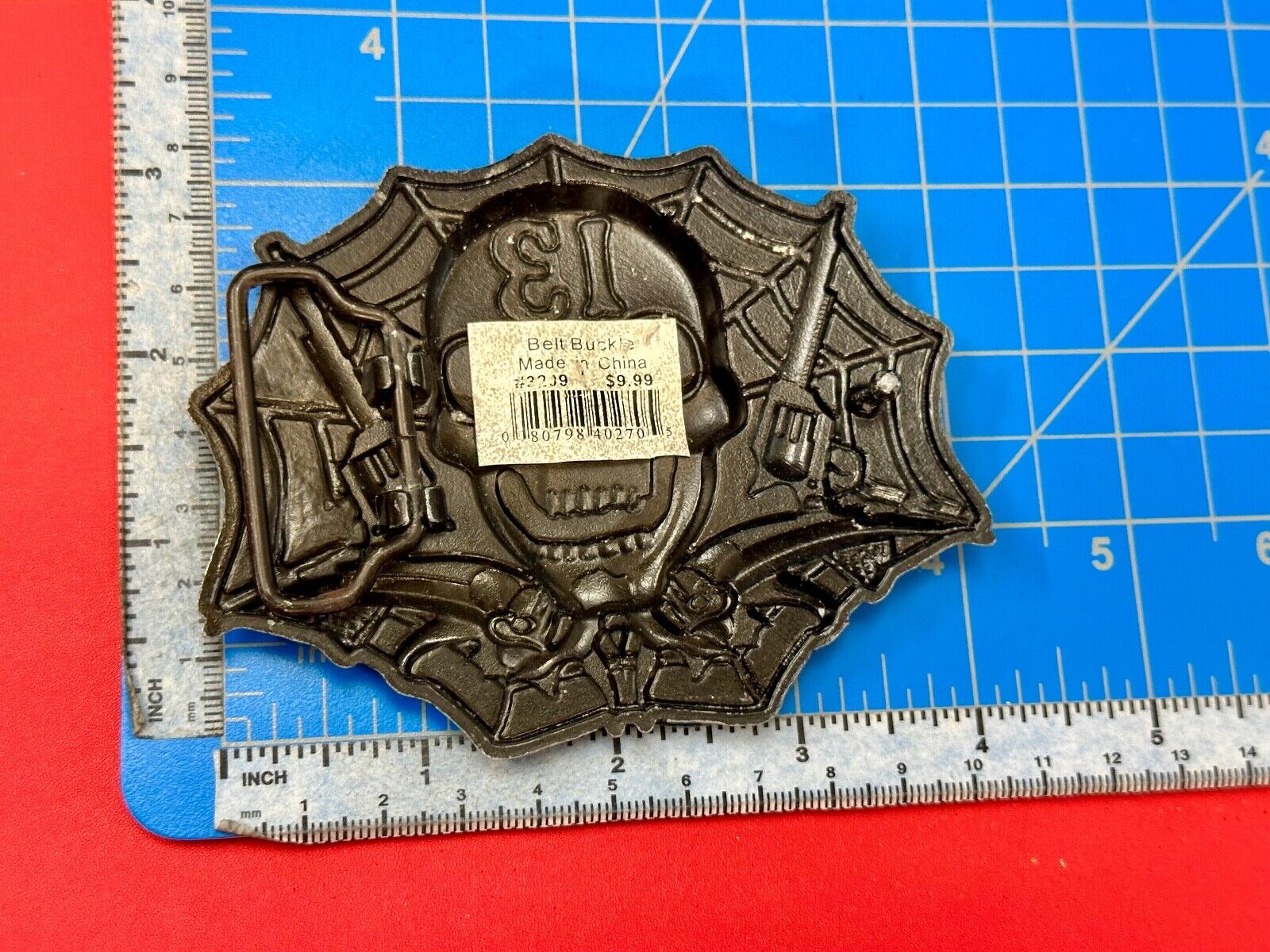Vampire Skull with bat wings and number 13 metal belt buckle