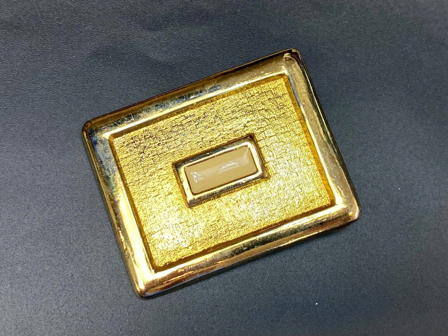 vintage gold tone cream center dress 3" belt buckle  
