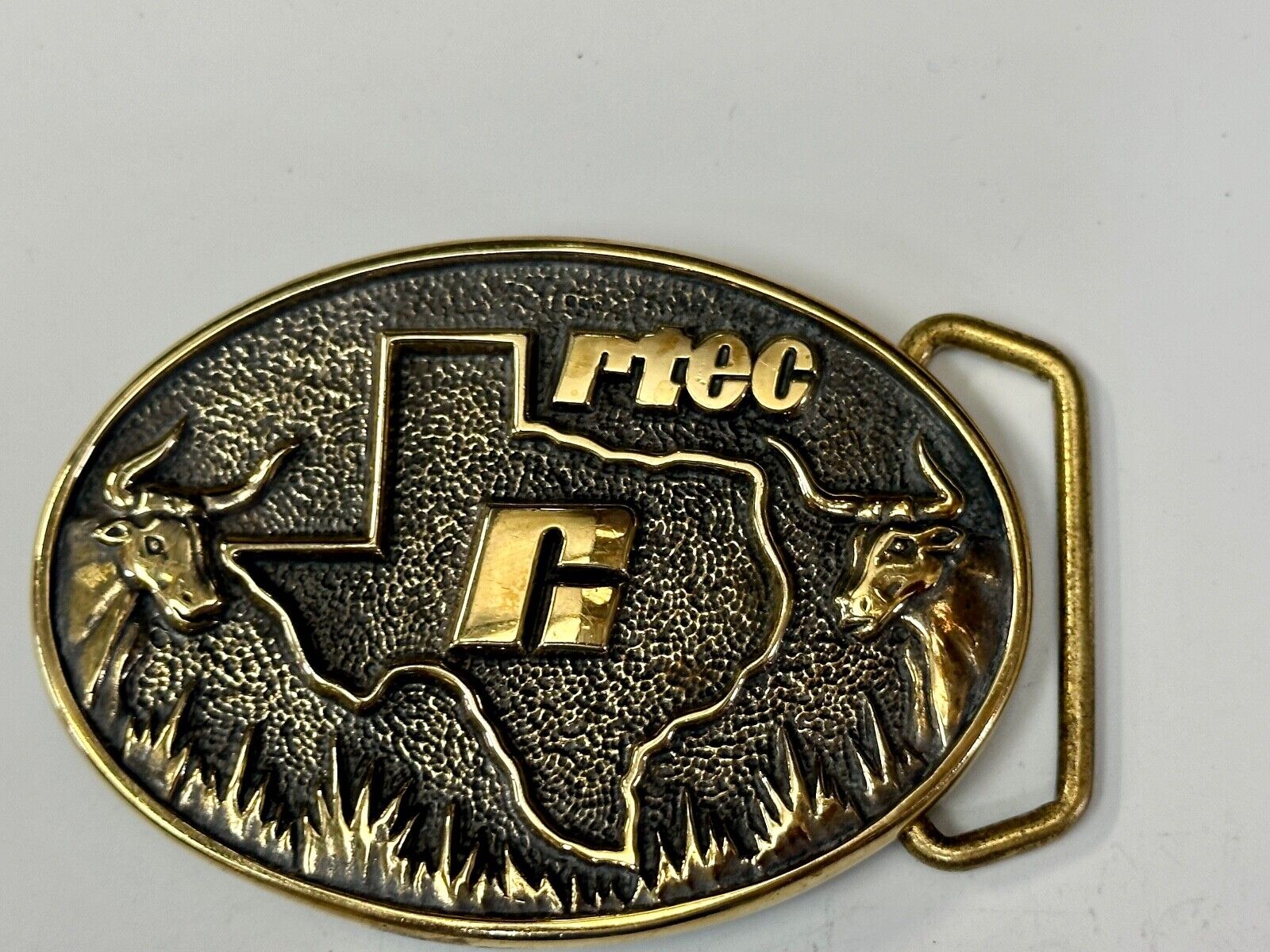 Texas RTEC Cattle Longhorn Cow Brass BTS Cowboy Western vintage belt buckle