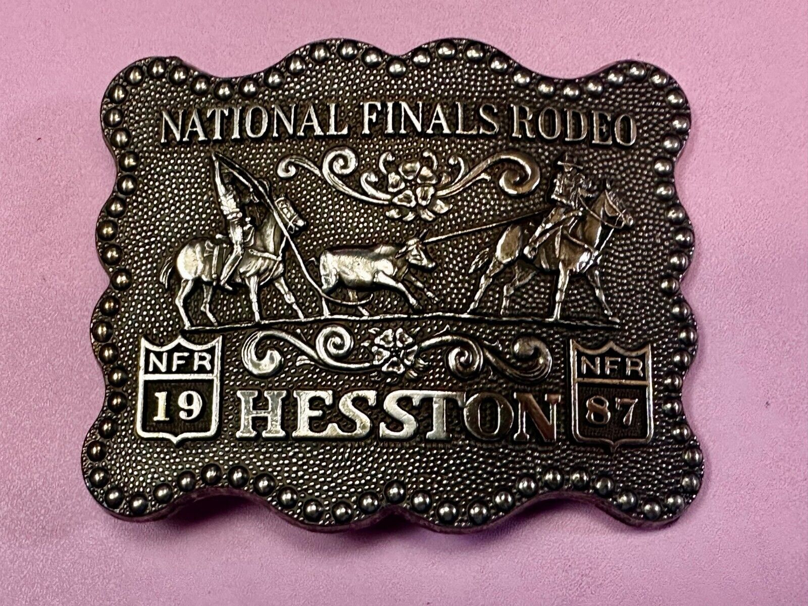 1987 ADM Hesston NFR National Finals Rodeo Cowboys Western Belt Buckle