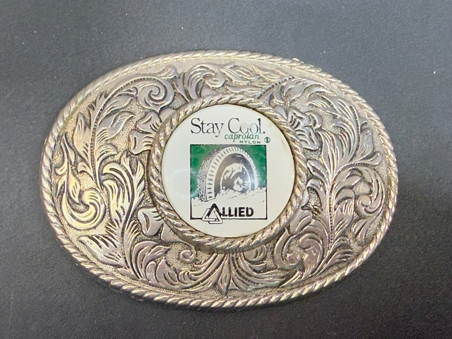 ALLIED Transport Stay Cool Caprolan Nylon Silver Color Advertisement Belt Buckle