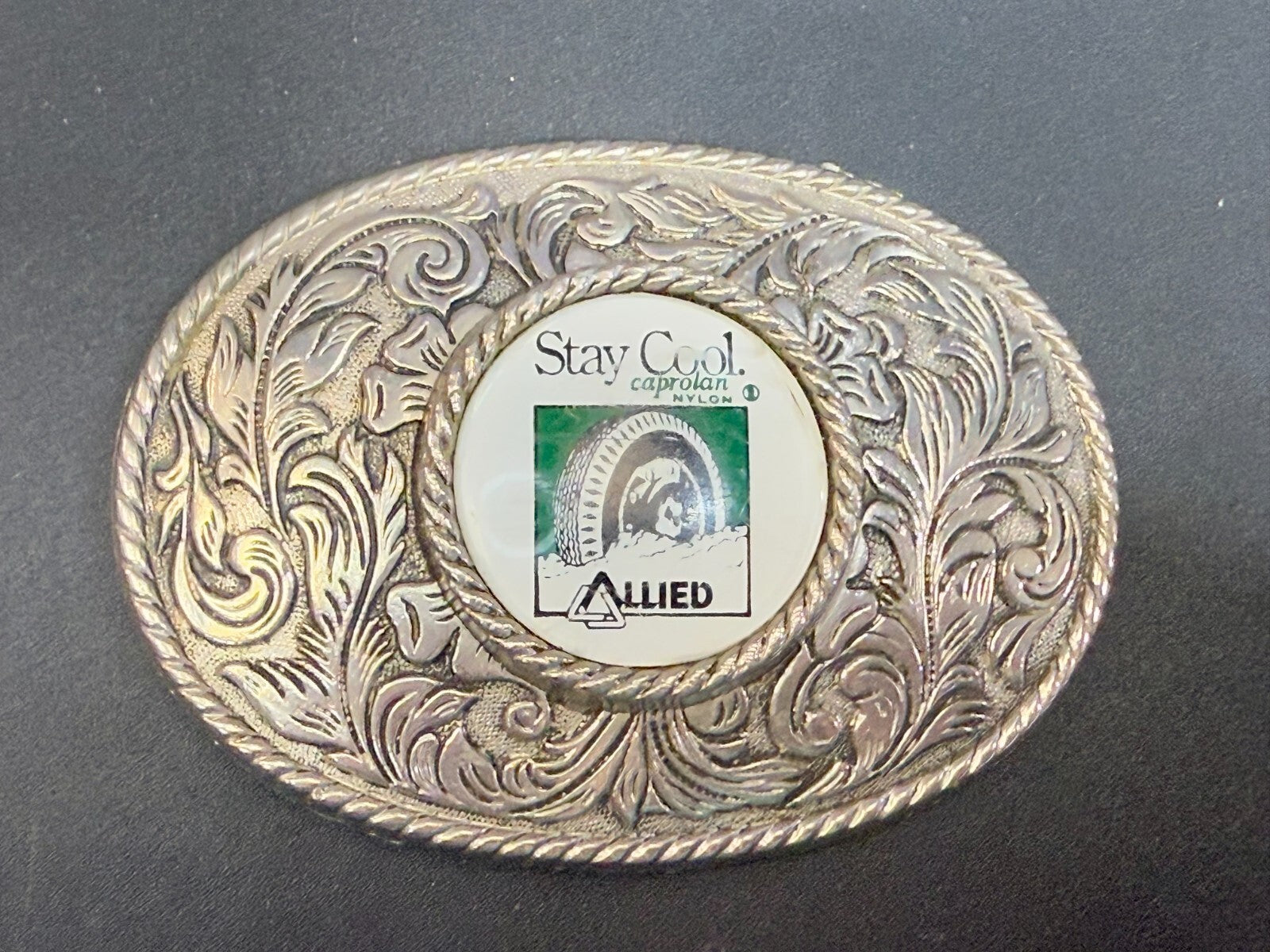 ALLIED Transport Stay Cool Caprolan Nylon Silver Color Advertisement Belt Buckle