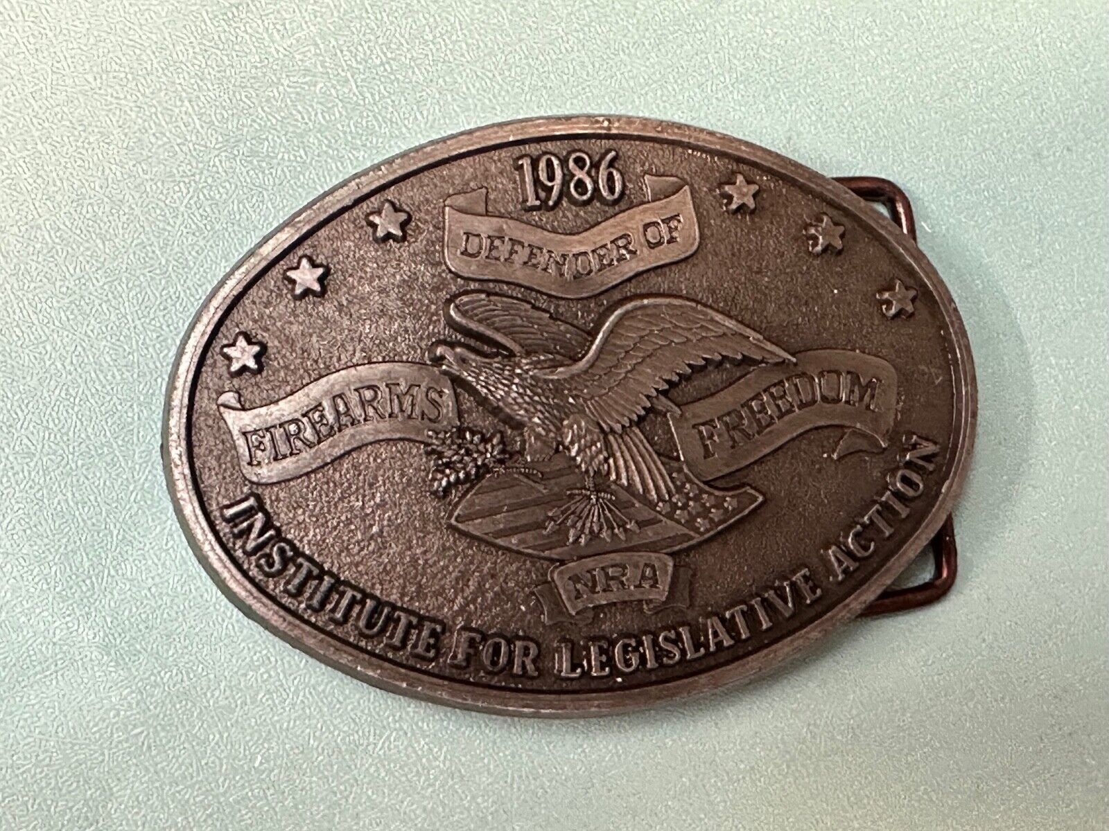 1986 NRA National Rifle Association Firearms Freedom Vintage ILA belt buckle