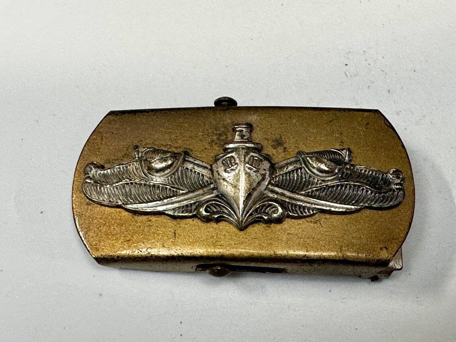 US Navy Air Warfare Specialist Military Silver Brass Tone Vintage Belt Buckle