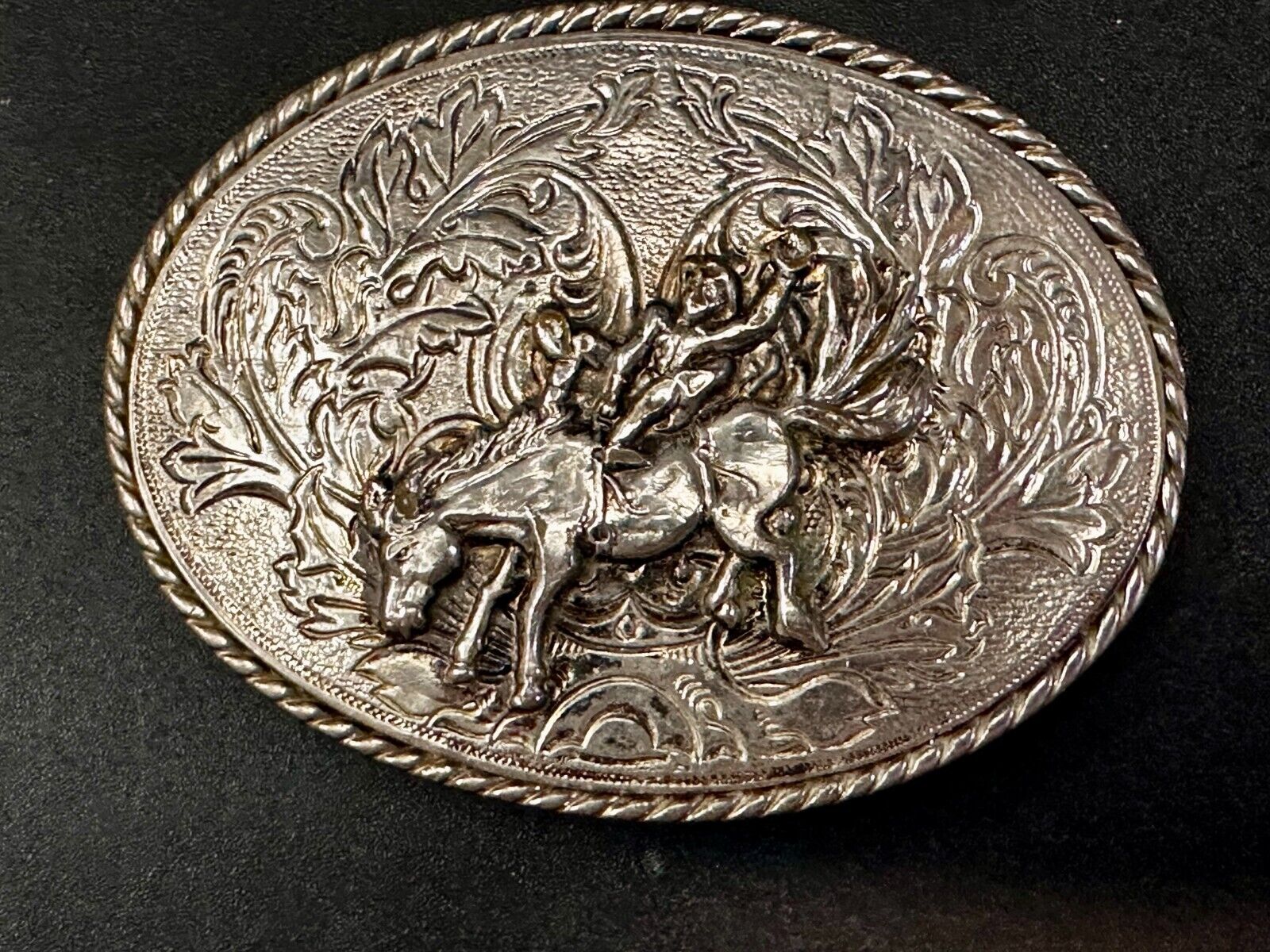 Taming the Wild Western Horse Vintage silver tone oval Belt Buckle 