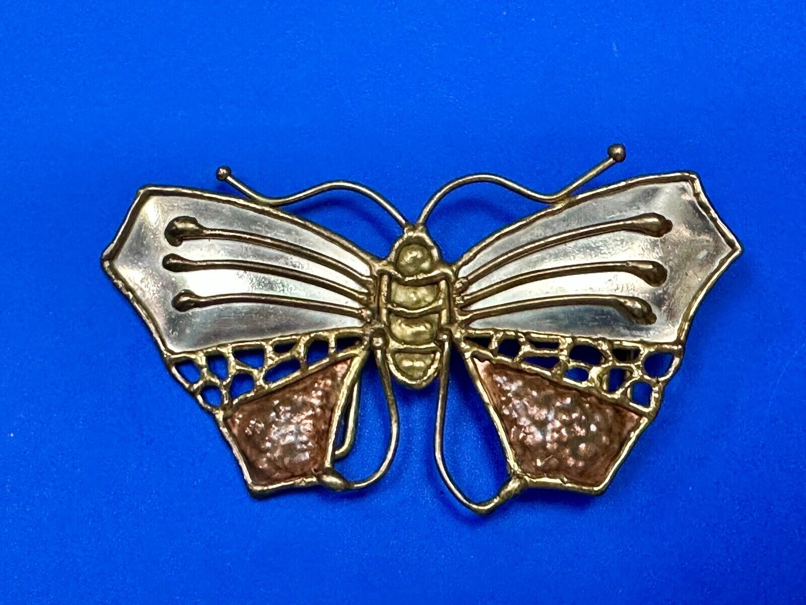 Vintage BUTTERFLY - Mixed metal ( India style ) cutout figural belt buckle