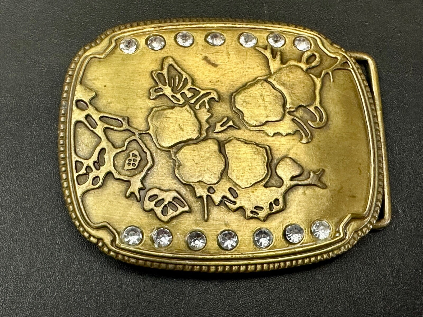 ABSTRACT Art - Butterfly tree?    Vintage Rhinestone accented Belt Buckle